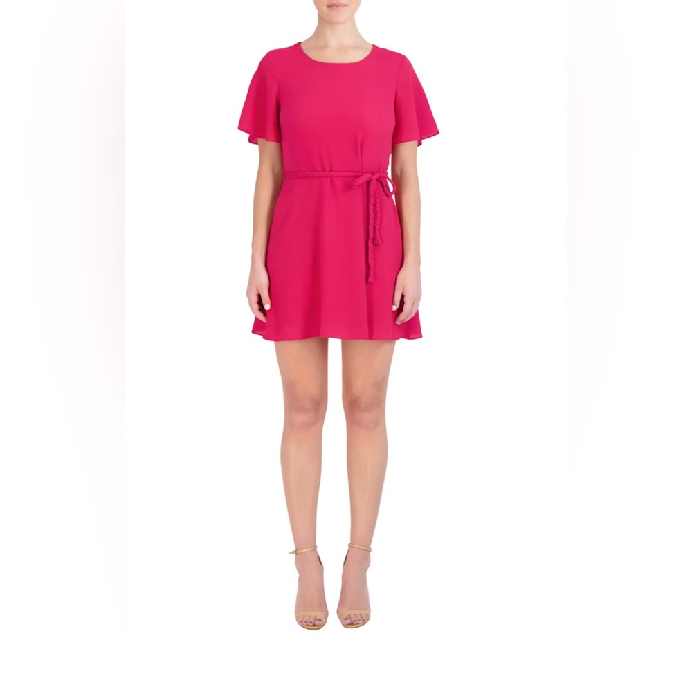 Sage Collective Braided Belt Jewel Neck Dress Color Berry Size 10 - Picture 2 of 5